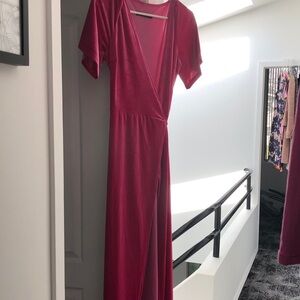 Wrap-Front Maxi Dress in Deep Pink